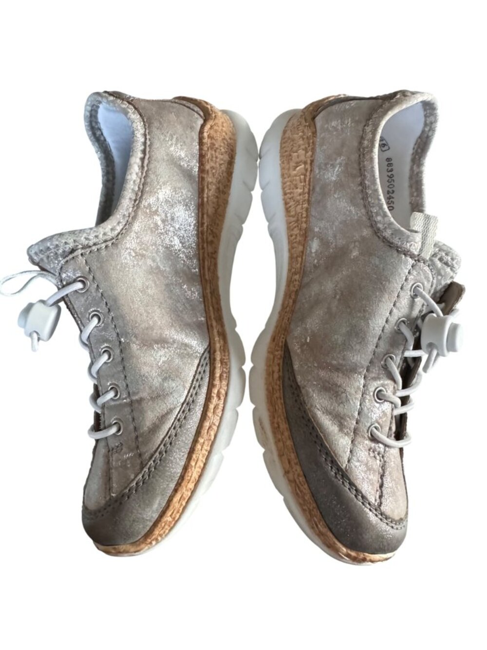 Rieker Nikita Trainer Womens Silver Leather Sneakers 36 US 6 Side Zipper Lace-Up - Picture 9 of 12
